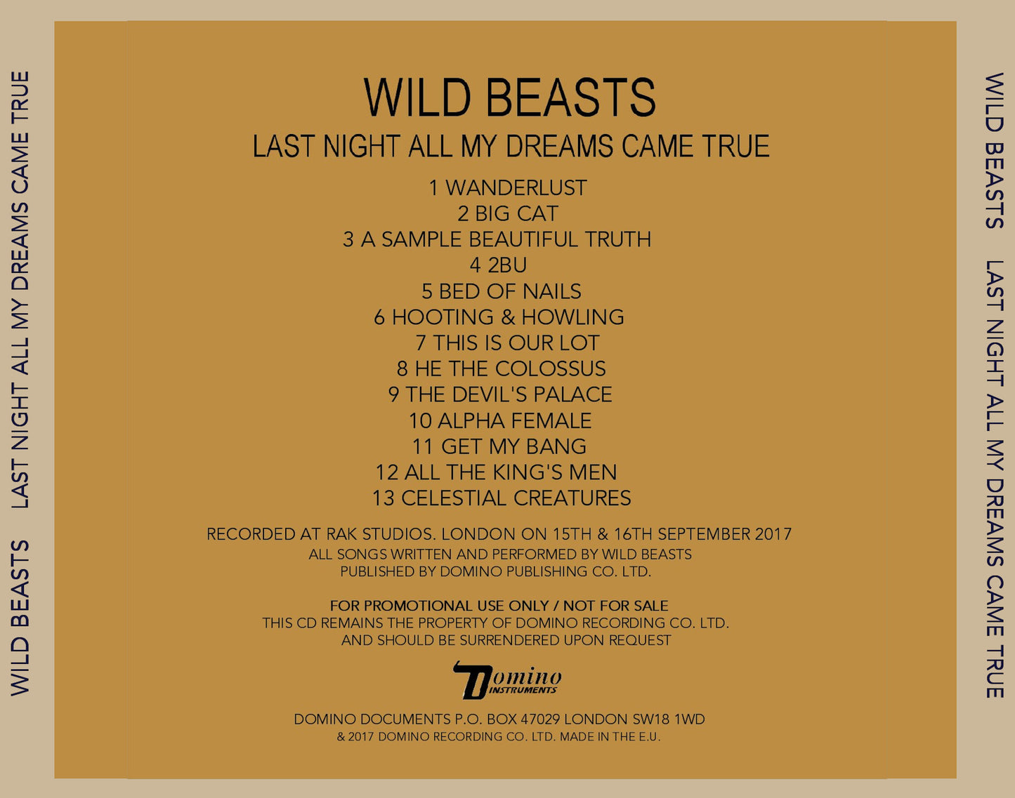 WILD BEASTS - LAST NIGHT ALL MY DREAMS CAME