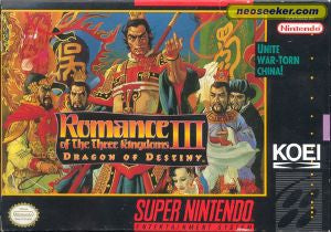 ROMANCE OF THE THREE KINGDOMS III: DRAGO - SNES (W/BOX & MANUAL)