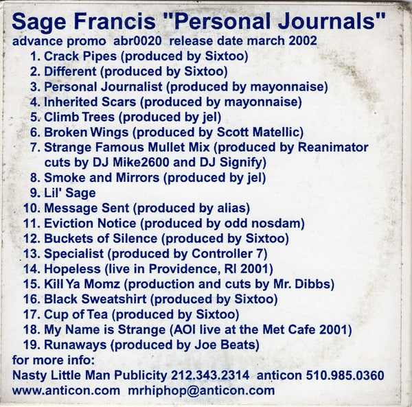 SAGE FRANCIS - PERSONAL JOURNALS