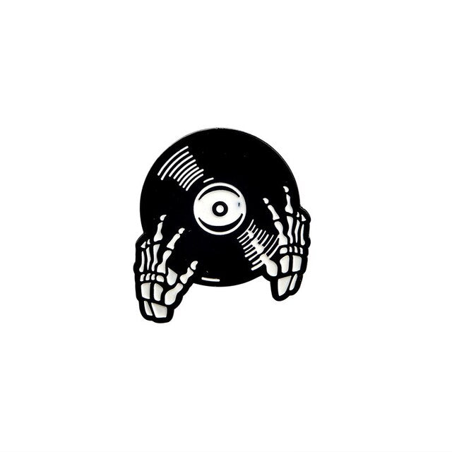 RECORD W/BONES (ENAMEL) - PIN