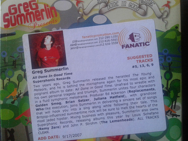 SUMMERLIN, GREG  - ALL DONE IN GOOD TIME